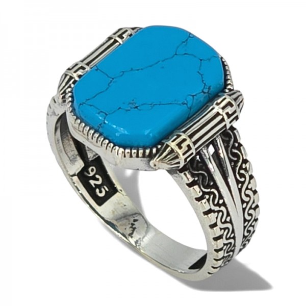 ΑΝΔΡΙΚΟ ΔΑΧΤΥΛΙΔΙ ΑΠΟ ΑΣΗΜΙ925  ΚΑΙ ΤΥΡΚΟΥΑΖ ΠΕΤΡΑ