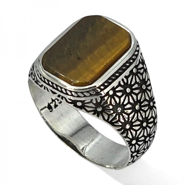 ΑΝΔΡΙΚΟ ΔΑΧΤΥΛΙΔΙ ΑΠΟ ΑΣΗΜΙ925 ΚΑΙ ΜΑΤΙ ΤΙΓΡΗΣ ΠΕΤΡΑ