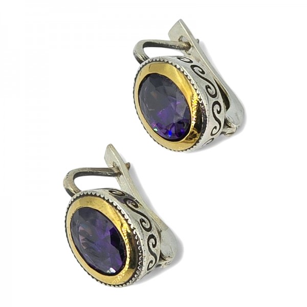 ΑΝΤΙΚΕ ΣΚΟΥΛΑΡΙΚΙΑ ΑΣΗΜΙ925 ΜΕ ΕΠΙΧΡΥΣΩΣΗ Κ18 ΚΑΙ ΑΜΕΘΥΣΤΟ ΠΕΤΡΑ