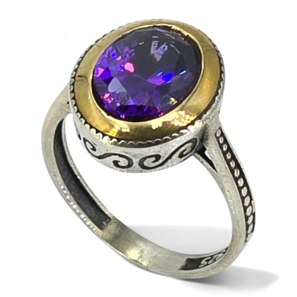 ΑΝΤΙΚΕ ΔΑΧΤΥΛΙΔΙ ΑΣΗΜΙ925 ΕΠΙΧΡΥΣΩΣΗ Κ18 ΚΑΙ ΑΜΕΘΥΣΤΟ ΠΕΤΡΑ