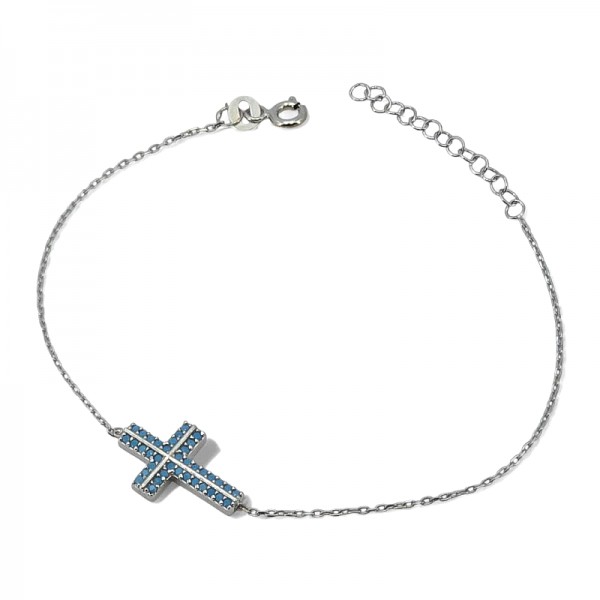 ΒΡΑΧΙΟΛΙ ΑΛΥΣΙΔΑ ΣΤΑΥΡΟΣ ΑΠΟ ΑΣΗΜΙ925 ΚΑΙ ΤΥΡΚΟΥΑΖ ΠΕΤΡΕΣ