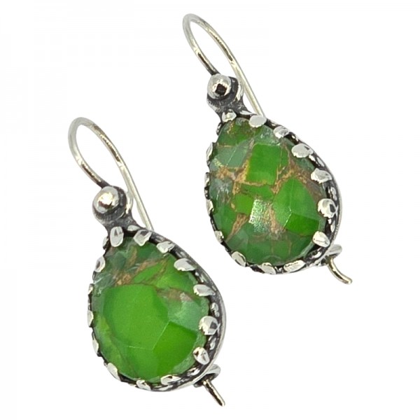 ΑΝΤΙΚΕ ΣΚΟΥΛΑΡΙΚΙΑ ΑΣΗΜΙ925 ΜΕ ΠΡΑΣΙΝΟ ΤΥΡΚΟΥΑΖ ΠΕΤΡΑ