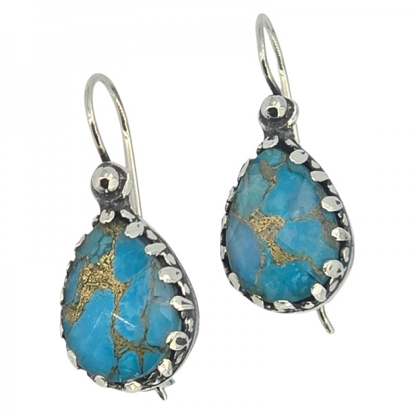 ΑΝΤΙΚΕ ΣΚΟΥΛΑΡΙΚΙΑ ΑΣΗΜΙ925 ΜΕ COPPER ΤΥΡΚΟΥΑΖ ΠΕΤΡΑ