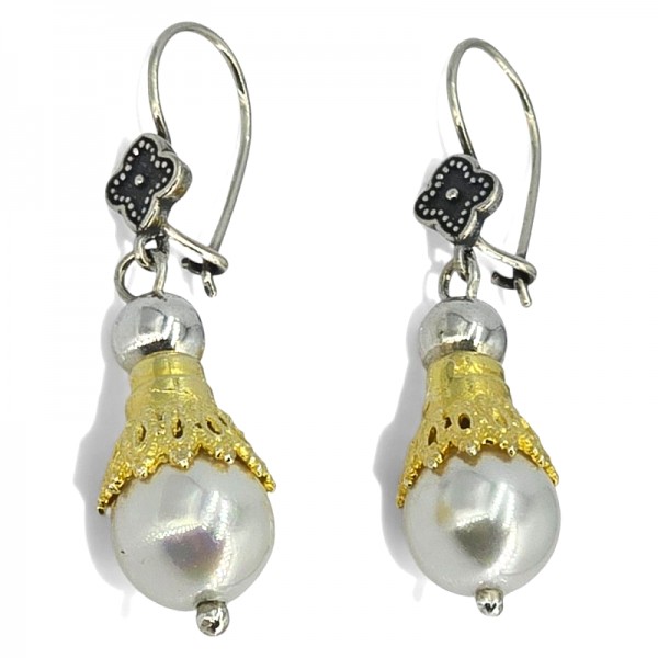 AΝΤΙΚΕ ΔΙΧΡΩΜΑ ΣΚΟΥΛΑΡΙΚΙΑ ΑΣΗΜΙ925 ME ΤΥΡΚΟΥΑΖ ΠΕΤΡΑ