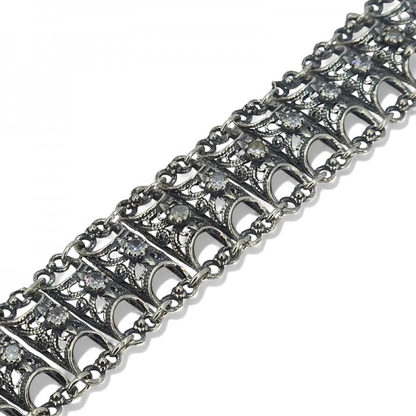 ΧΕΙΡΟΠΟΙΗΤΟ ΑΝΤΙΚΕ ΒΡΑΧΙΟΛΙ ΑΠΟ ΑΣΗΜΙ925 ΜΕ ΜΑΡΓΑΡΙΤΑΡΙ ΚΑΛΛΙΕΡΓΕΙΑΣ ΚΑΙ ΖΙΡΚΟΝ ΠΕΤΡΕΣ