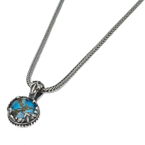 ΒΥΖΑΝΤΙΝΟ ΜΟΝΟΠΕΤΡΟ ΜΕΝΤΑΓΙΟΝ ΑΣΗΜΙ925 ΜΕ COPPER ΤΥΡΚΟΥΑΖ ΠΕΤΡΑ