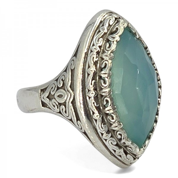 ΧΕΙΡΟΠΟΙΗΤΟ ΒΥΖΑΝΤΙΝΟ ΔΑΧΤΥΛΙΔΙ ΑΣΗΜΙ925 ΜΕ COPPER ΠΡΑΣΙΝΟ ΤΥΡΚΟΥΑΖ ΠΕΤΡΑ