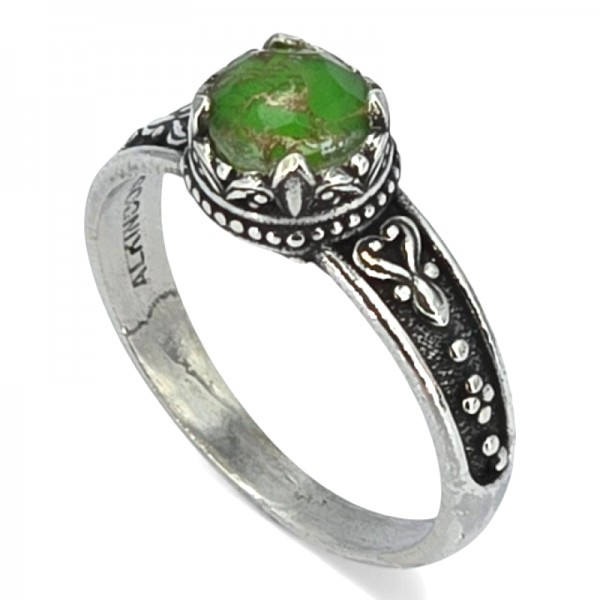 ΒΥΖΑΝΤΙΝΟ ΔΑΧΤΥΛΙΔΙ ΑΣΗΜΙ925 ΜΕ ΠΡΑΣΙΝΟ COPPER ΤΥΡΚΟΥΑΖ ΠΕΤΡΑ