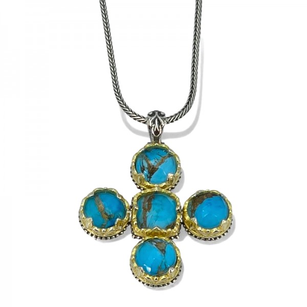 ΒΥΖΑΝΤΙΝΟΣ ΣΤΑΥΡΟΣ ΑΣΗΜΙ925 ΕΠΙΧΡΥΣΩΣΗ Κ18 ΚΑΙ COPPER ΤΥΡΚΟΥΑΖ ΠΕΤΡΕΣ