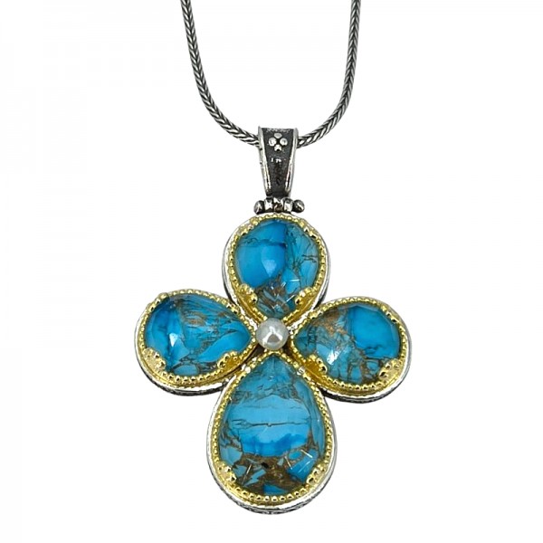 ΒΥΖΑΝΤΙΝΟΣ ΧΕΙΡΟΠΟΙΗΤΟΣ ΣΤΑΥΡΟΣ ΑΣΗΜΙ925 ΜΕ ΑΜΑΖΟΝΙΤΗ ΠΕΤΡΕΣ ΚΑΙ ΜΑΡΓΑΡΙΤΑΡΙ