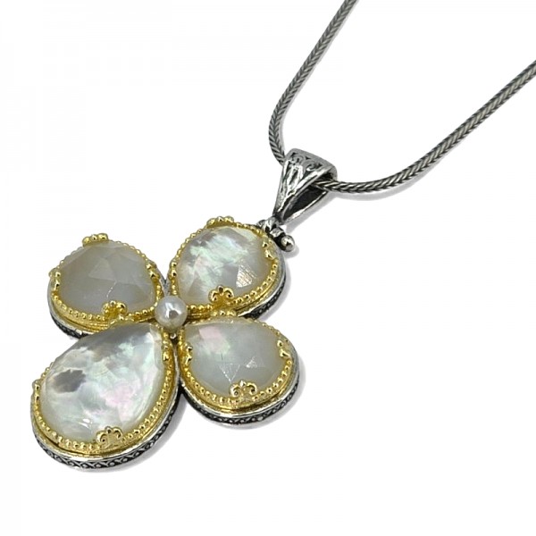 ΒΥΖΑΝΤΙΝΟΣ ΧΕΙΡΟΠΟΙΗΤΟΣ ΣΤΑΥΡΟΣ ΑΣΗΜΙ925 ΜΕ ΦΙΛΝΤΙΣΙ ΠΕΤΡΕΣ ΚΑΙ ΜΑΡΓΑΡΙΤΑΡΙ