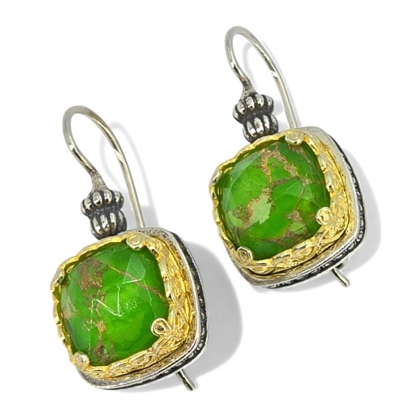 ΒΥΖΑΝΤΙΝΑ ΣΚΟΥΛΑΡΙΚΙΑ ΑΠΟ ΑΣΗΜΙ925 ΜΕ EΠΙΧΡΥΣΩΣΗ Κ18 ΚΑΙ ΠΡΑΣΙΝΟ COPPER TYΡΚΟΥΑΖ ΠΕΤΡΑ