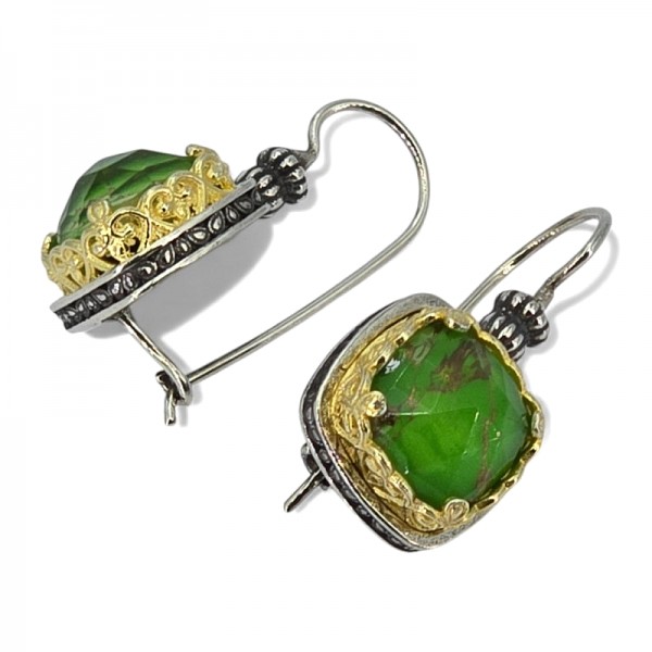 ΒΥΖΑΝΤΙΝΑ ΣΚΟΥΛΑΡΙΚΙΑ ΑΠΟ ΑΣΗΜΙ925 ΜΕ EΠΙΧΡΥΣΩΣΗ Κ18 ΚΑΙ ΠΡΑΣΙΝΟ COPPER TYΡΚΟΥΑΖ ΠΕΤΡΑ