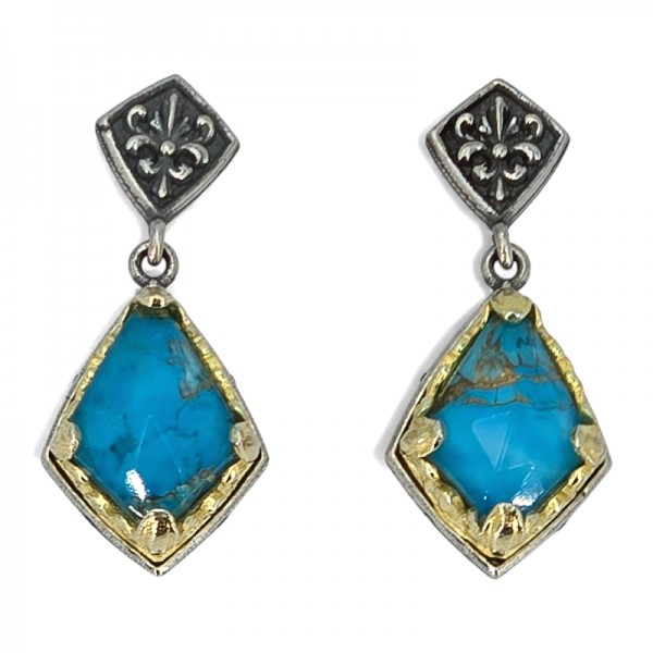 ΒΥΖΑΝΤΙΝΑ ΣΚΟΥΛΑΡΙΚΙΑ ΑΣΗΜΙ925 ΜΕ ΕΠΙΧΡΥΣΩΣΗ Κ18 KΑΙ COPPER TYRKOYAZ ΠΕΤΡΑ