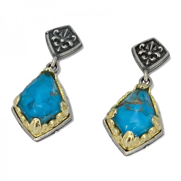 ΒΥΖΑΝΤΙΝΑ ΣΚΟΥΛΑΡΙΚΙΑ ΑΣΗΜΙ925 ΜΕ ΕΠΙΧΡΥΣΩΣΗ Κ18 KΑΙ COPPER TYRKOYAZ ΠΕΤΡΑ