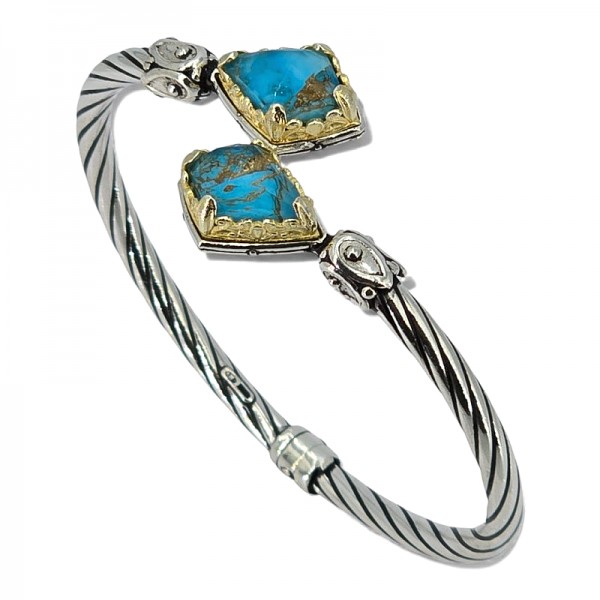 ΧΕΙΡΟΠΟΙΗΤΟ ΒΡΑΧΙΟΛΙ ΧΕΙΡΟΠΕΔΑ ΑΣΗΜΙ925 ΕΠΙΧΡΥΣΩΣΗ Κ18 ΜΕ COPPER ΤΥΡΚΟΥΑΖ ΠΕΤΡΑ