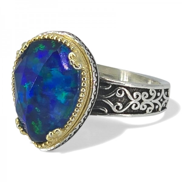 ΒΥΖΑΝΤΙΝΟ ΔΑΧΤΥΛΙΔΙ ΑΣΗΜΙ925 ΜΕ ΕΠΙΧΡΥΣΩΣΗ Κ18 ΚΑΙ ΠΡΑΣΙΝΟ ΖΙΡΚΟΝ ΠΕΤΡΑ