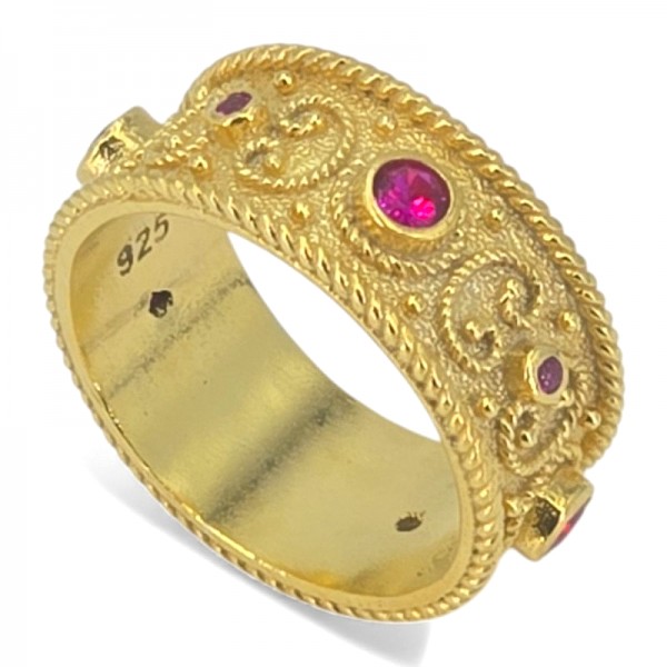 ΒΥΖΑΝΤΙΝΟ ΔΑΧΤΥΛΙΔΙ ΑΣΗΜΙ925 ΜΕ ΕΠΙΧΡΥΣΩΣΗ Κ18 ΚΑΙ ΓΡΑΝΑΔΑ ΠΕΤΡΕΣ