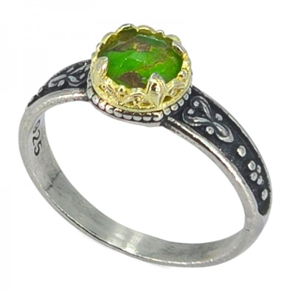 ΒΥΖΑΝΤΙΝΟ ΣΚΑΛΙΣΤΟ ΔΑΧΤΥΛΙΔΙ ΑΣΗΜΙ925 ΜΕ ΕΠΙΧΡΥΣΩΣΗ Κ18 ΚΑΙ ΠΡΑΣΙΝΟ COOPER TYRKOYAZ