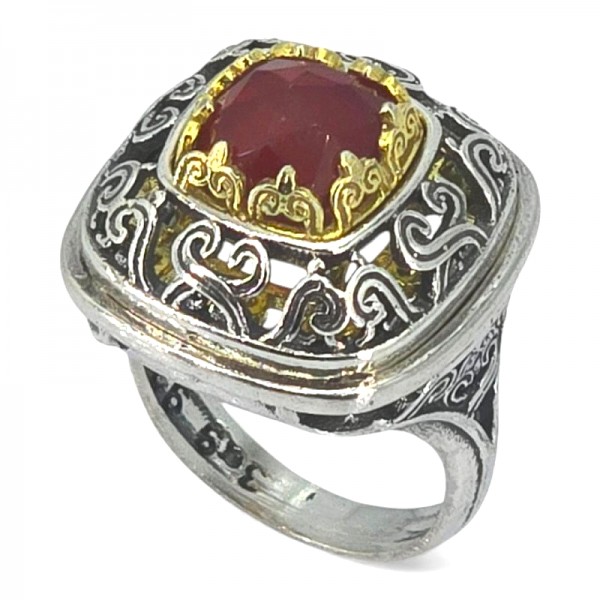 ΒΥΖΑΝΤΙΝΟ ΔΑΧΤΥΛΙΔΙ ΑΣΗΜΙ925 ΜΕ ΕΠΙΧΡΥΣΩΣΗ Κ18 ΚΑΙ ΡΟΥΜΠΙΝΙ ΠΕΤΡΑ