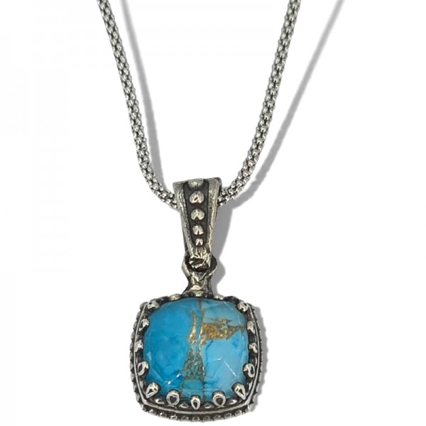 ΒΥΖΑΝΤΙΝΟ ΜΕΝΤΑΓΙΟΝ ΑΣΗΜΙ925 ΜΕ COPPER ΤΥΡΚΟΥΑΖ ΠΕΤΡΑ