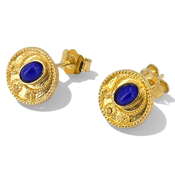 ΚΑΡΦΩΤΑ ΒΥΖΑΝΤΙΝΑ ΣΚΟΥΛΑΡΙΚΙΑ ΑΣΗΜΙ925 ΜΕ ΕΠΙΧΡΥΣΩΣΗ Κ18 ΚΑΙ ΛΑΠΙΣ ΠΕΤΡΑ