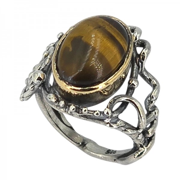 ΧΕΙΡΟΠΟΙΗΤΟ ΔΑΧΤΥΛΙΔΙ ΑΠΟ ΑΣΗΜΙ925 ΜΕ ΜΑΤΙ ΤΙΓΡΗΣ ΠΕΤΡΑ