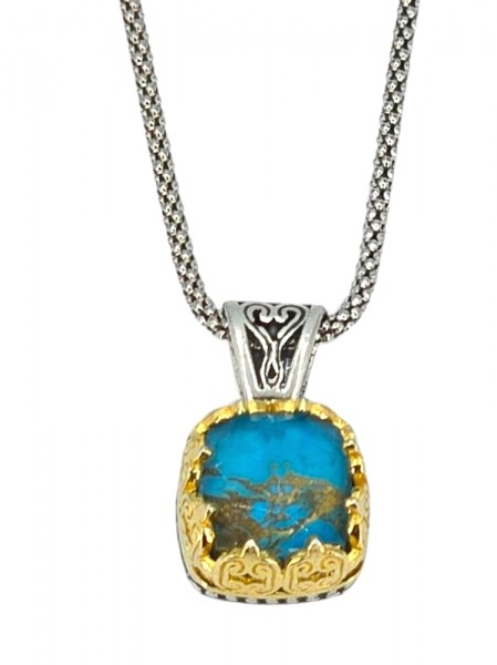 ΒΥΖΑΝΤΙΝΟ ΜΕΝΤΑΓΙΟΝ ΑΣΗΜΙ925 ΜΕ ΕΠΙΧΡΥΣΩΣΗ Κ18 ΚΑΙ COPPER ΤΥΡΚΟΥΑΖ ΠΕΤΡΑ