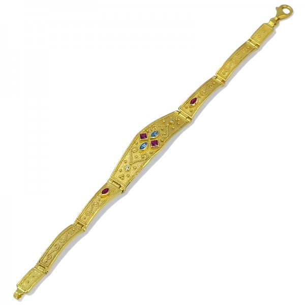 ΒΥΖΑΝΤΙΝΟ ΧΕΙΡΟΠΟΙΗΤΟ ΒΡΑΧΙΟΛΙ ΑΣΗΜΙ925 ΕΠΙΧΡΥΣΩΣΗ Κ18 ΚΑΙ ΖΙΡΚΟΝ ΠΕΤΡΕΣ