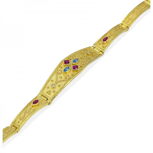 ΒΥΖΑΝΤΙΝΟ ΧΕΙΡΟΠΟΙΗΤΟ ΒΡΑΧΙΟΛΙ ΑΣΗΜΙ925 ΕΠΙΧΡΥΣΩΣΗ Κ18 ΚΑΙ ΖΙΡΚΟΝ ΠΕΤΡΕΣ