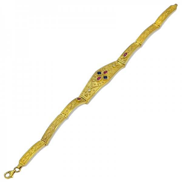 ΒΥΖΑΝΤΙΝΟ ΧΕΙΡΟΠΟΙΗΤΟ ΒΡΑΧΙΟΛΙ ΑΣΗΜΙ925 ΕΠΙΧΡΥΣΩΣΗ Κ18 ΚΑΙ ΖΙΡΚΟΝ ΠΕΤΡΕΣ