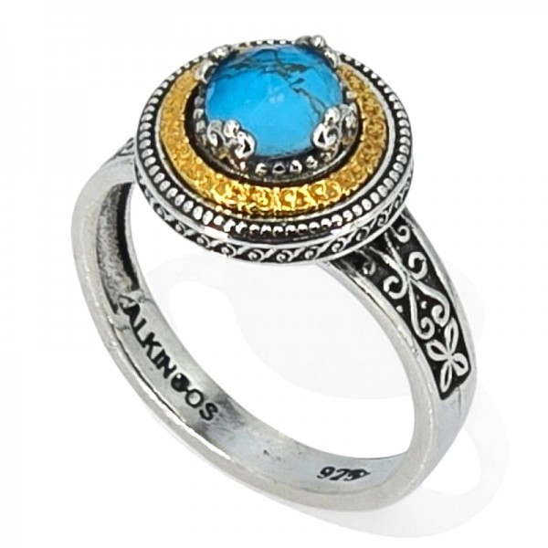 ΧΕΙΡΟΠΟΙΗΤΟ ΒΥΖΑΝΤΙΝΟ ΔΑΧΤΥΛΙΔΙ ΑΣΗΜΙ925 ΜΕ ΤΥΡΚΟΥΑΖ ΠΕΤΡΑ