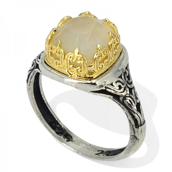 ΔΙΧΡΩΜΟ ΒΥΖΑΝΤΙΝΟ ΔΑΧΤΥΛΙΔΙ ΑΣΗΜΙ925 ΜΕ ΦΙΛΝΤΙΣΙ ΧΑΛΑΖΙΑ ΠΕΤΡΑ