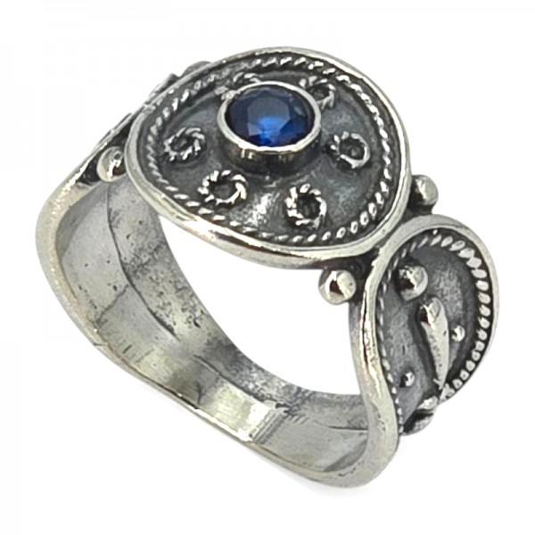 ΒΥΖΑΝΤΙΝΟ ΣΚΑΛΙΣΤΟ ΔΑΧΤΥΛΙΔΙ ΑΣΗΜΙ925 ΜΕ ΜΠΛΕ ΖΙΡΚΟΝ ΠΕΤΡΑ