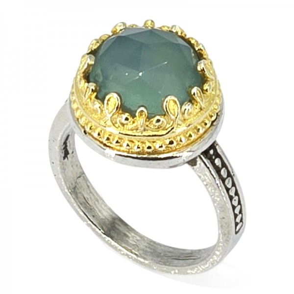 ΒΥΖΑΝΤΙΝΟ ΔΑΧΤΥΛΙΔΙ ΑΣΗΜΙ 925 ΜΕ ΕΠΙΧΡΥΣΩΣΗ Κ18 ΚΑΙ ΑΜΑΖΟΝΙΤΗ ΠΕΤΡΑ