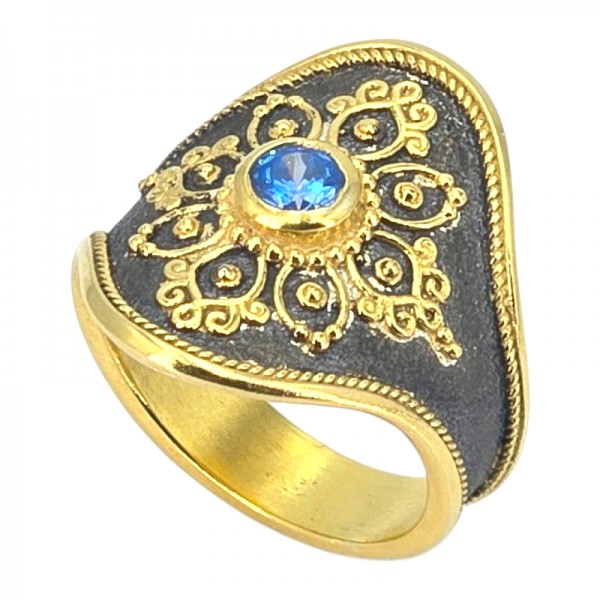 ΧΕΙΡΟΠΟΙΗΤΟ ΒΥΖΑΝΤΙΝΟ ΔΑΧΤΥΛΙΔΙ ΑΣΗΜΙ925 ΜΕ AQUA MARINA ΠΕΤΡΑ