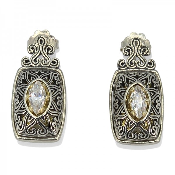 ΣΚΑΛΙΣΤΑ ΚΑΡΦΩΤΑ ΒΥΖΑΝΤΙΝΑ ΣΚΟΥΛΑΡΙΚΙΑ ΑΣΗΜΙ925 ΜΕ ΖΙΡΚΟΝ ΠΕΤΡΑ