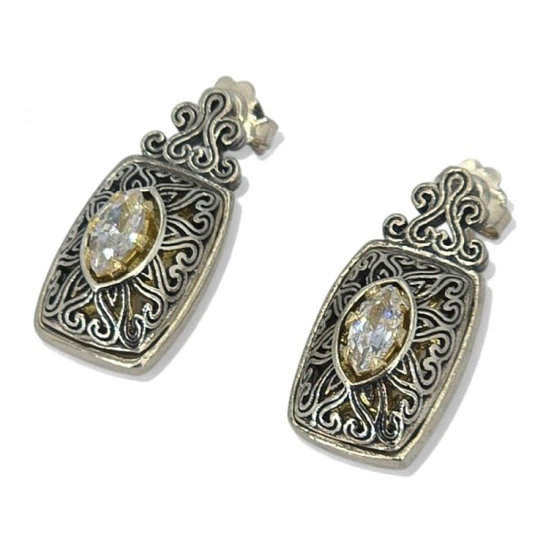 ΣΚΑΛΙΣΤΑ ΚΑΡΦΩΤΑ ΒΥΖΑΝΤΙΝΑ ΣΚΟΥΛΑΡΙΚΙΑ ΑΣΗΜΙ925 ΜΕ ΖΙΡΚΟΝ ΠΕΤΡΑ