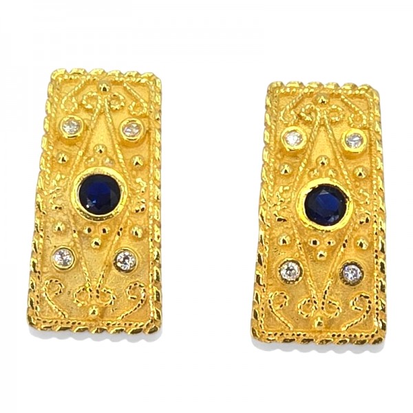 ΚΑΡΦΩΤΑ ΒΥΖΑΝΤΙΝΑ ΣΚΟΥΛΑΡΙΚΙΑ ΑΣΗΜΙ925 ΜΕ ΕΠΙΧΡΥΣΩΣΗ Κ18 ΚΑΙ ΖΙΡΚΟΝ ΠΕΤΡΕΣ