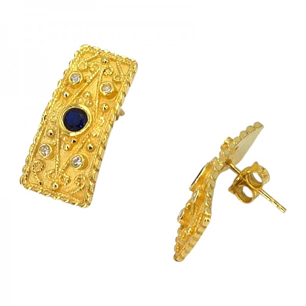 ΚΑΡΦΩΤΑ ΒΥΖΑΝΤΙΝΑ ΣΚΟΥΛΑΡΙΚΙΑ ΑΣΗΜΙ925 ΜΕ ΕΠΙΧΡΥΣΩΣΗ Κ18 ΚΑΙ ΖΙΡΚΟΝ ΠΕΤΡΕΣ