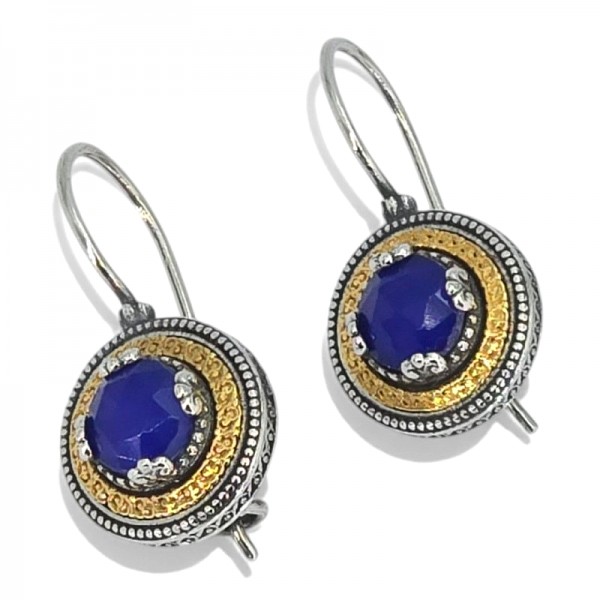 BYZANTINA ΣΚΟΥΛΑΡΙΚΙΑ AΠO ΑΣΗΜΙ925 ΜΕ ΕΠΙΧΡΥΣΩΣΗ Κ18 ΚΑΙ ΛΑΠΙΣ ΠΕΤΡΑ