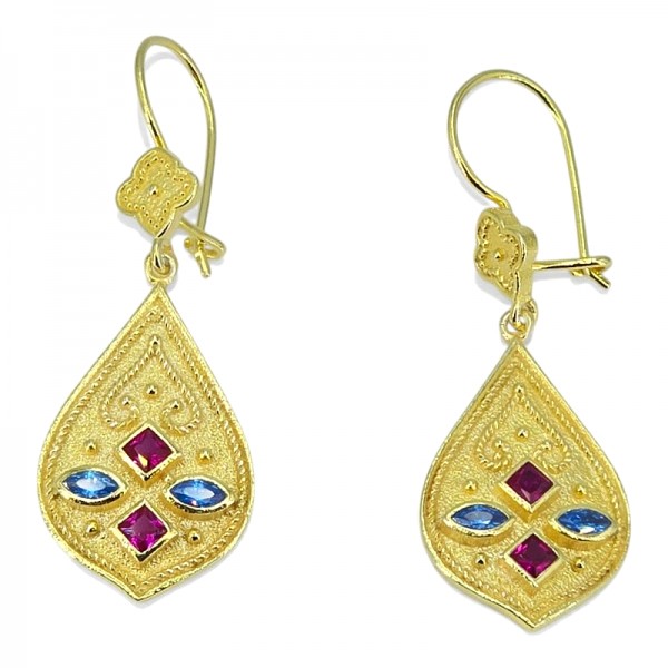 ΚΡΕΜΑΣΤΑ ΒΥΖΑΝΤΙΝΑ ΣΚΟΥΛΑΡΙΚΙΑ ΑΣΗΜΙ925 ΕΠΙΧΡΥΣΩΣΗ Κ18 ΚΑΙ ΖΙΡΚΟΝ ΠΕΤΡΕΣ