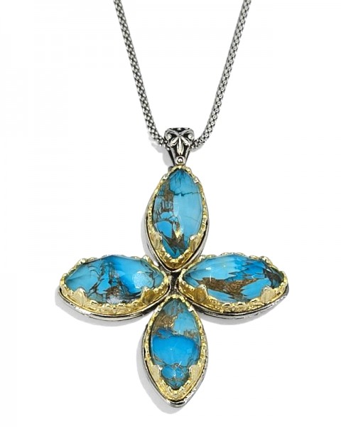 ΒΥΖΑΝΤΙΝΟΣ ΧΕΙΡΟΠΟΙΗΤΟΣ ΣΤΑΥΡΟΣ ΑΣΗΜΙ925 ΜΕ COOPER ΤΥΡΚΟΥΑΖ ΠΕΤΡΕΣ