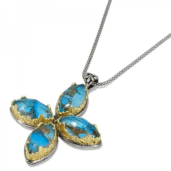 ΒΥΖΑΝΤΙΝΟΣ ΧΕΙΡΟΠΟΙΗΤΟΣ ΣΤΑΥΡΟΣ ΑΣΗΜΙ925 ΜΕ COOPER ΤΥΡΚΟΥΑΖ ΠΕΤΡΕΣ