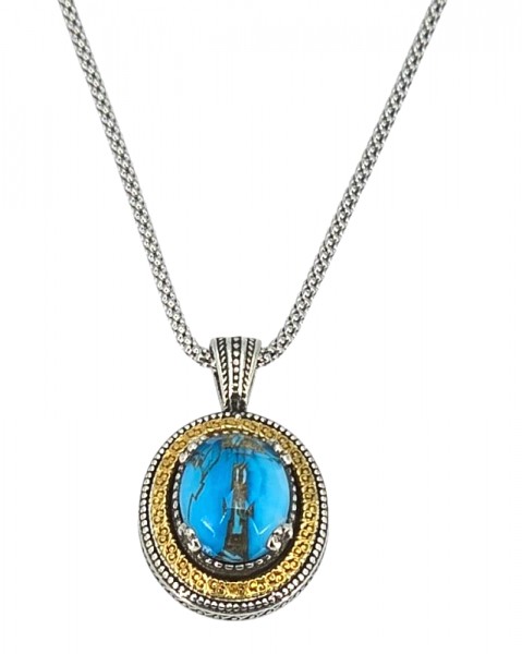 ΒΥΖΑΝΤΙΝΟ ΜΕΝΤΑΓΙΟΝ ΑΣΗΜΙ925 ΕΠΙΧΡΥΣΩΣΗ Κ18 ΚΑΙ COPPER ΤΥΡΚΟΥΑΖ ΠΕΤΡΑ