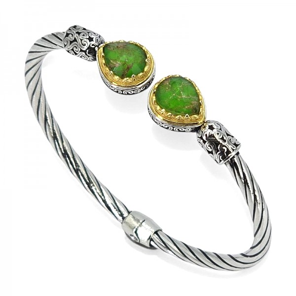 ΧΕΙΡΟΠΟΙΗΤΟ ΒΥΖΑΝΤΙΝΟ ΒΡΑΧΙΟΛΙ ΧΕΙΡΟΠΕΔΑ ΑΣΗΜΙ925 ΜΕ ΠΡΑΣΙΝΟ ΚΑΙ ΕΠΙΧΡΥΣΩΣΗ Κ18