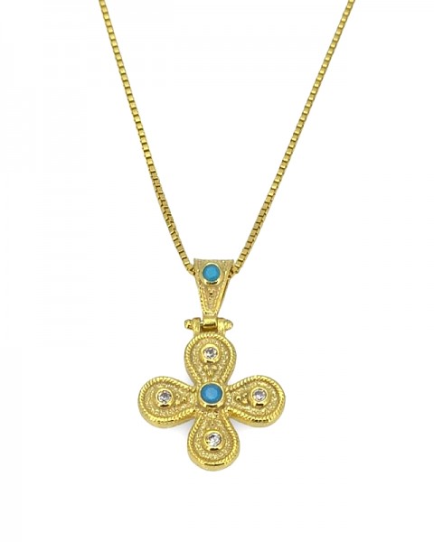 ΒΥΖΑΝΤΙΝΟ ΜΕΝΤΑΓΙΟΝ ΑΣΗΜΙ925 ΕΠΙΧΡΥΣΩΣΗ Κ18 ΚΑΙ ΤΥΡΚΟΥΑΖ ΠΕΤΡΑ