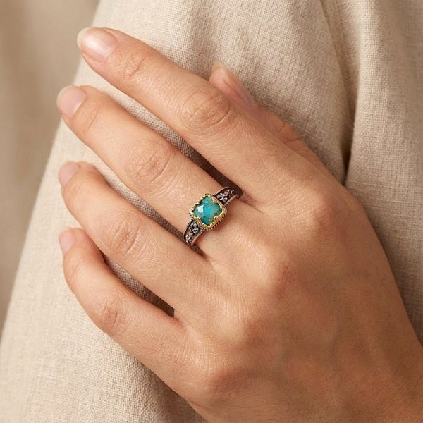 ΒΥΖΑΝΤΙΝΟ ΣΚΑΛΙΣΤΟ ΔΑΧΤΥΛΙΔΙ ΑΣΗΜΙ925 ΜΕ ΕΠΙΧΡΥΣΩΣΗ Κ18 ΚΑΙ COOPER TYRKOYAZ