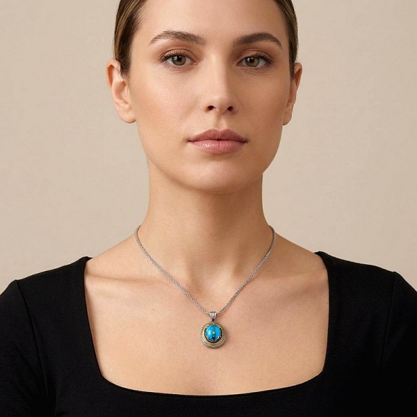 ΒΥΖΑΝΤΙΝΟ ΜΕΝΤΑΓΙΟΝ ΑΣΗΜΙ925 ΕΠΙΧΡΥΣΩΣΗ Κ18 ΚΑΙ COPPER ΤΥΡΚΟΥΑΖ ΠΕΤΡΑ