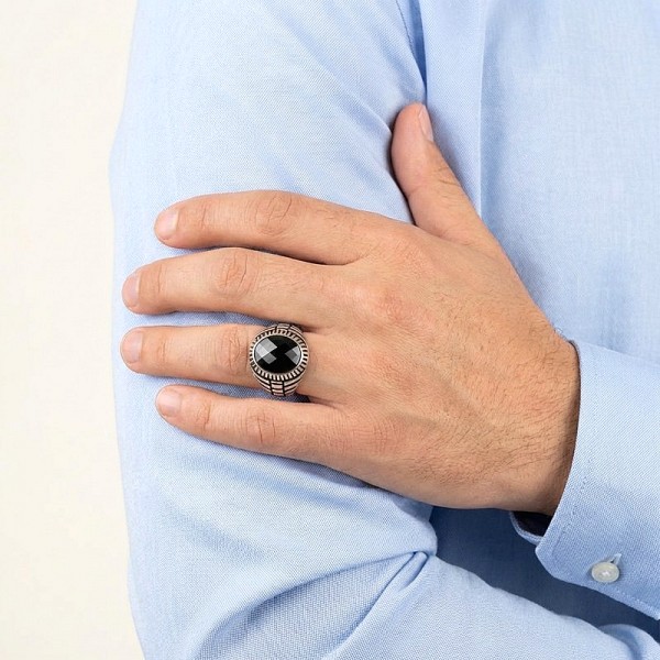 ΑΝΔΡΙΚΟ ΔΑΧΤΥΛΙΔΙ ΑΠΟ ΑΣΗΜΙ925 ΚΑΙ ΠΡΑΣΙΝΟ ΑΧΑΤΗ ΠΕΤΡΑ